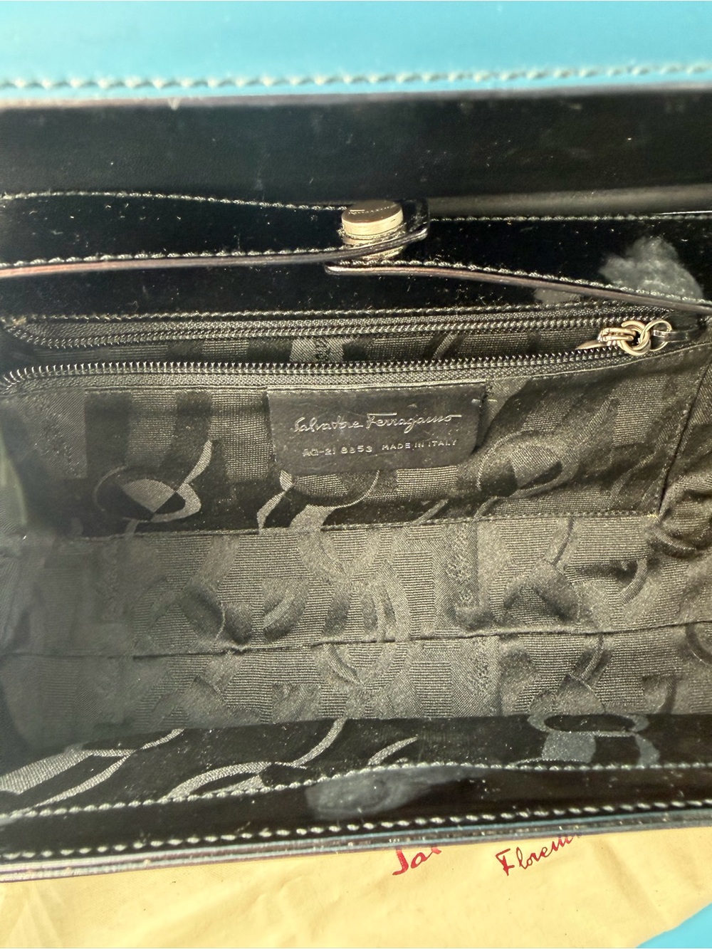 Salvatore Ferragamo Black Patent Leather Box Shoulder Bag Vintage 90s - Picture 7 of 12